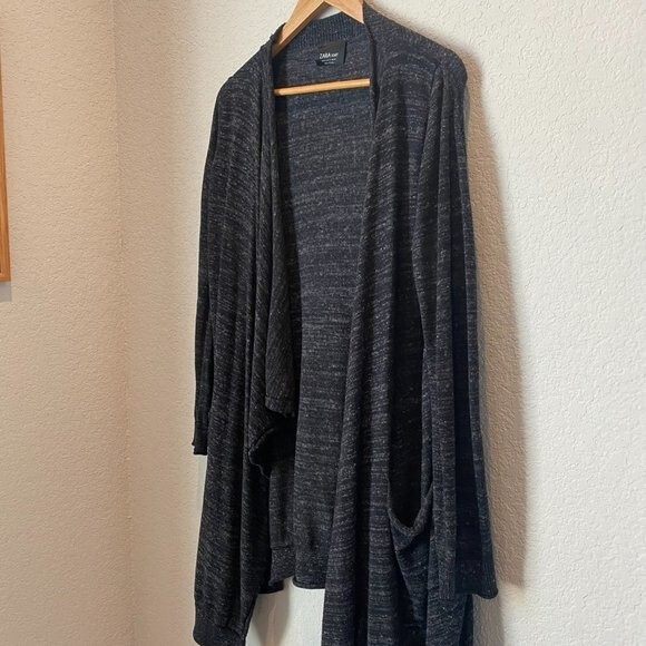 Zara Knit Dark Heathered Grey Open Front Waterfall Cardigan - Size M - EUC - Picture 4 of 9